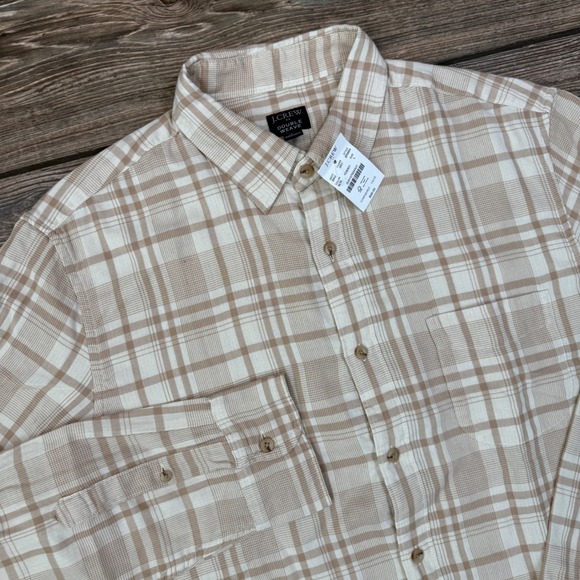 J.Crew Other - J.Crew Mens Double Weave Plaid Shirt Size Large Tan Cream Plaid BR884 NWT